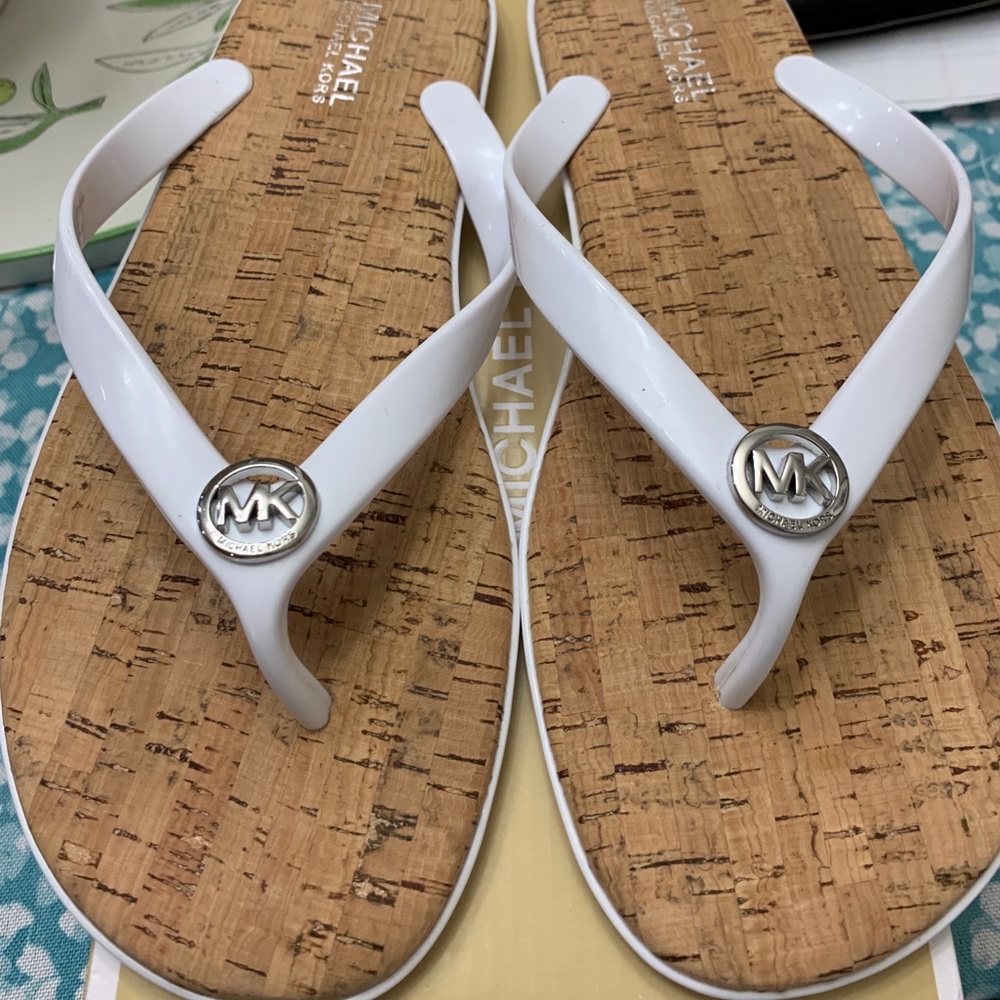 Michael Kors, white flip flops, size 9M